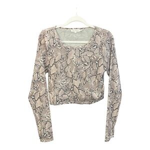 Good American Cropped Mesh Snake Print Top Size 3 RD1